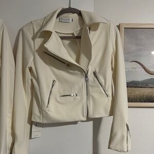 Cream Cropped Moto Jacket
